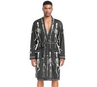 HMZXZ Mens Robe Dressing Gown Bath Robe Funny Dancing Skeletons Skull Long Sleeve Bathrobe Lightweight Loungewear Nightwear Sleepwear Day Of The Dead