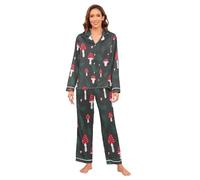 HMZXZ Mushroom Red Women's Pajama Set Satin Pajama Set Long-sleeve Classic 2 Piece Spring Floral Pjs Sets for Women S-XXL