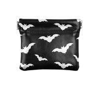 HMZXZ PU Leather Small Coin Purse Goth Bat White Black Squeeze Coin Pouch with Snap Clip Design Halloween Mini Wallet Change Bag for Coins, Cards and Essentials