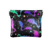 HMZXZ PU Leather Small Coin Purse Gothic Bats Halloween Squeeze Coin Pouch with Snap Clip Design Day of The Dead Mini Wallet Change Bag for Coins, Cards and Essentials