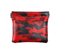 HMZXZ PU Leather Small Coin Purse Red Military Camouflage Squeeze Coin Pouch with Snap Clip Design Camo Mini Wallet Change Bag for Coins, Cards and Essentials