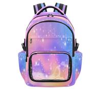 HMZXZ Rainbow Wavy Sky Kids School Backpack with PVC Clear Front Pocket Water Bottle Holder and Laptop Compartment Teens Bookbag Travel Daypack Purple Texture