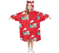 HMZXZ Retro Toy Train Kids Wearable Blanket Hoodie Oversized Sweatshirt Blanket Pullover Red Car for 3-14 Year Boys Girls