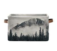 HMZXZ Rxyy Forest Tree Foggy Moutains Canvas Fabric Storage Basket Collapsible Toys Storage Bin with PU Leather Handles Basket Box Organizer for Wardrobe Closet Shelves Organiser