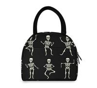 HMZXZ RXYY Funny Dancing Skeletons Skull Black Lunch Bag Box for Women Cooler Bag Tote Insulated Food Water Resistant Lunch Box Organizer Thermal Handbag for Women Men Adults Girl Outdoor