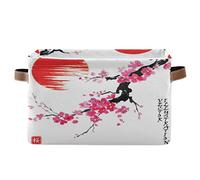 HMZXZ Rxyy Japanese Floral Flower Cherry Moon Canvas Fabric Storage Basket Collapsible Toys Storage Bin with PU Leather Handles Basket Box Organizer for Wardrobe Closet Shelves Organiser