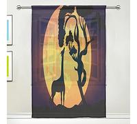 HMZXZ RXYY Voile Tulle Window Sheer Curtain African Giraffe Full Moon Night Sky Panel Drapes kitchen Living Room Decor Bedroom Door Office 55x78 inches, 1 Panel