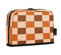 HMZXZ Standing Pencil Case Brown Checkered, Large Capacity Pen Bag for Boys Girls Multi-Layer Pen Pouch Pencil Holder Stationery Organizer Grid Plaid for School Office