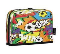 HMZXZ Standing Pencil Case Football Soccer Ball, Large Capacity Pen Bag for Boys Girls Multi-Layer Pen Pouch Pencil Holder Stationery Organizer Graffiti Text for School Office