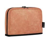 HMZXZ Standing Pencil Case Genuine Natural Orange Leather, Large Capacity Pen Bag for Boys Girls Multi-Layer Pen Pouch Pencil Holder Stationery Organizer Brown Texture for School Office