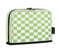 HMZXZ Standing Pencil Case Light Green Checkered Pattern, Large Capacity Pen Bag for Boys Girls Multi-Layer Pen Pouch Pencil Holder Stationery Organizer Checkerboard for School Office