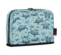 HMZXZ Standing Pencil Case Ocean Turtles Starfish, Large Capacity Pen Bag for Boys Girls Multi-Layer Pen Pouch Pencil Holder Stationery Organizer Blue for School Office