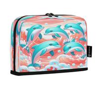 HMZXZ Standing Pencil Case Turquoise White Dolphin, Large Capacity Pen Bag for Boys Girls Multi-Layer Pen Pouch Pencil Holder Stationery Organizer Ocean Dolphins for School Office
