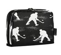 HMZXZ Standing Pencil Case White Hockey Players Black, Large Capacity Pen Bag for Boys Girls Multi-Layer Pen Pouch Pencil Holder Stationery Organizer Gray Stripes for School Office