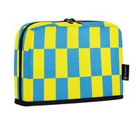 HMZXZ Standing Pencil Case Yellow Green Checkered Pattern, Large Capacity Pen Bag for Boys Girls Multi-Layer Pen Pouch Pencil Holder Stationery Organizer Check for School Office