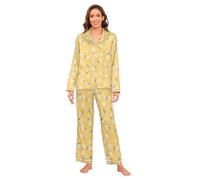 HMZXZ Summer Daisy Bee Yellow Women's Pajama Set Satin Pajama Set Long-sleeve Classic 2 Piece Bee Floral Yellow Pjs Sets for Women S-XXL