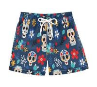 HMZXZ Toddler Boys Board Shorts Kids Swim Trunk Day of The Dead Swimsuit Beach Shorts Swim Trunk for Child Teen Sugar Skull Size from 2T to 12Y Multi