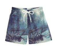 HMZXZ Toddler Boys Board Shorts Kids Swim Trunk Sea Pirate Boat Swimsuit Beach Shorts Swim Trunk for Child Teen Ocean Ship Size from 2T to 12Y Multi