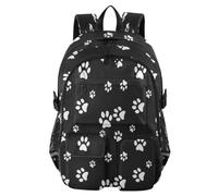 HMZXZ White Puppy Paw Print Black Travel Backpack Laptop Computer Bag Sturdy School Bag College Bookbag 14 Inch