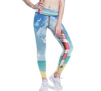 HMZXZ Women's High Waist Yoga Pants,Sea Beach Lighthouses Bird Gym Workout Running Pants Yoga Leggings for Women Ocean Lighthouse