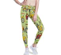 HMZXZ Women's High Waist Yoga Pants,Tractors Ccartoon Farming Gym Workout Running Pants Yoga Leggings for Women Colorful Cars