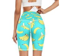 HMZXZ Women's High Waist Yoga Shorts, Tropical Fruit Banana Pattern Workout Sport Running Shorts Cycling Gym Shorts Yoga Leggings for Women Girls Yellow Blue