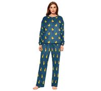 HMZXZ Womens Pajamas Sets Rubber Duck Flannel Pj Set Long Sleeve Top Pants 2 piece Loungewear Sleepwear Nightwear Animal Duck Multi