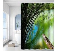 HNBFKD Serene Bamboo Shower Curtain - Tranquil River & Boat Theme for Bathroom Decor, Adds Nature's Calm and Zen Atmosphere 180x190cm/(WxH)