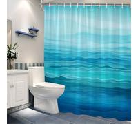 HNBFKD Serene Ocean Shower Curtain - Blue & Teal Gradient Seascape Design, with 12 Hooks, for Tranquil Home Bathroom Decor 200x210cm/(WxH)