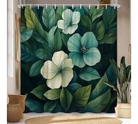HNBFKD Tropical Green & White Petals Shower Curtain - Lush Foliage, Washable Polyester, with Hooks, Waterproof Bathroom Decor 300x200cm/(WxH)