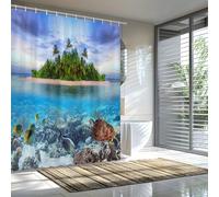 HNBFKD Tropical Paradise Shower Curtain - Island & Underwater Life Theme for Bathroom Decor, Adds Exotic Vibes and Ocean Beauty 180x190cm/(WxH)