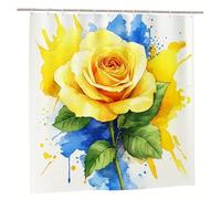 HNBFKD Vibrant Yellow Rose Shower Curtain - Watercolor Design, Polyester, with Hooks, Modern Bathroom Hanging Curtain Decor 138x153cm/(WxH)