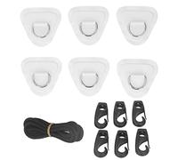 HNBGNNMRO 6Pcs PVC D Ring Patch with Bungee Cord Set, Stainless Steel D Ring Elastic Rope for Inflatable Boats Kayaks Surfboards Paddle Boards, Heavy Duty Tie Down Kit for Marine (White)