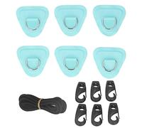 HNBGNNMRO 6Pcs PVC D Ring Patch with Bungee Cord Set, Stainless Steel D Ring Elastic Rope for Inflatable Boats Kayaks Surfboards Paddle Boards, Heavy Duty Tie Down Kit for Marine (Cyan)