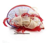 HNBQMX Fascinator Hat 20s Pillbox Hat Cocktail Tea Party Hat Kentucky Derby Wedding Headwear for Women, Blue+red+white, M