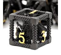 HNCCESG DND Dice Set,3D Hollow Dragon Metal 7-Die,Black | Lightweight Copper, Black-Gold Finish, Easy-to-Read Engraved Numbers, Gift Box & Velvet Bag for DND RPG Play
