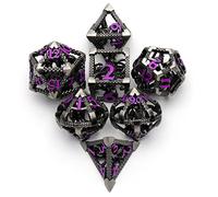 HNCCESG DND Dice Set 7-Piece Hollow Metal RPG Dice for D&D,PurpleNum | Cthulhu-Inspired 3D Tentacle Design - Hollow copper structure with clear numbers, gift box and velvet pouch for RPG play.