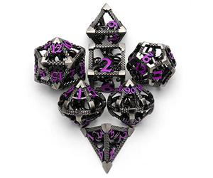 HNCCESG - DND Metal Game Cubes Dungeons Dragons Hollow 3D Cthulhu D&D Polyhedral Dice for Pathfinder RPG DND Dice Set W20 W12 W10 W8 W6 W4 (Cthulhu Purple Nummer)
