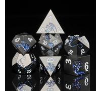 HNCCESG Metal Dice Set D&D,Glitter Blue Dragon Heavy Metallic DND Dice,Polyhedral Dice 7 Piece for Dungeons and Dragon Tabletop Game(Black Glitter Blue Dragon)