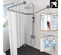 HNCS Shower Curtain Rod Extendable Curved Corner Bath Curtain Rail Bar U Shaped No Drilling Adjustable 304 Stainless Steel Bathroom Tub Pole Decorative,80 to 120 * 110 * 80 to 120cm