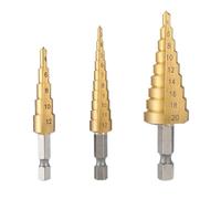 HNDRBD 3PCS 1/4" Hexagonal Shank Pagoda Step Dill Bit Set High Speed Titanium Steel Drill for Wood/Plastic/Metal Expansion Drilling drill bit