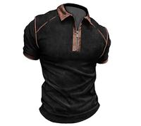 Hndudnff Men Patchwork Short Sleeve T-Shirt Slim Zipper Breathable Pullover Business Work Pullover Black