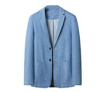 Hndudnff Men's Long Sleeves Denim Blazer with Pockets Suit Jacket Business Slim Party Outerwear Light Blue 190-3xl 85-95kg