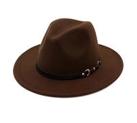 Hndudnff Unisex Four Seasons Wool Fedora Solid Color Simple Wide Brim Jazz Hat Brown XXL