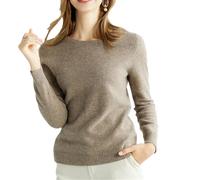 Hndudnff Women Merino Wool Crewneck Vintage Knitted Sweaters Winter Cashmere Pullovers Jumpers Top Tan M
