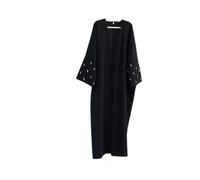 Hndudnff Women's Moon Embroidered Open Abaya And Hijab Muslim Suit Kimono Jacket Islamic Party Outfit black M