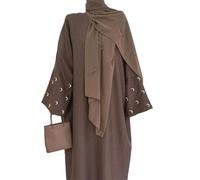 Hndudnff Women's Moon Embroidered Open Abaya And Hijab Muslim Suit Kimono Jacket Islamic Party Outfit coat and hijab1 M