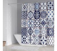 HNDXLHH Shower Curtain Moroccan Blue White Shower Curtains Mould Proof Resistant Polyester Bathroom Curtains Wet Room Shower Curtain Waterproof Shower Curtains with 12 Hooks 180x180cm