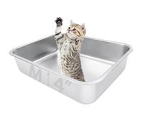 HNeekyr Small Stainless Steel Litter Box, 17.5"×13.6"×4" Metal Litter Box Low Side Easy Entry, Rust-Proof, Non Stick, No Smell, Easy to Clean for Kittens, Elderly Cats, Rabbits