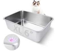 HNeekyr Stainless Steel Cat Litter Box for Adult Cats or Kitty/Kitten 20"x14"x6" Rust-Proof, High Side, Non Stick, No Smell, Easy to Clean Metal Cat Litter Box